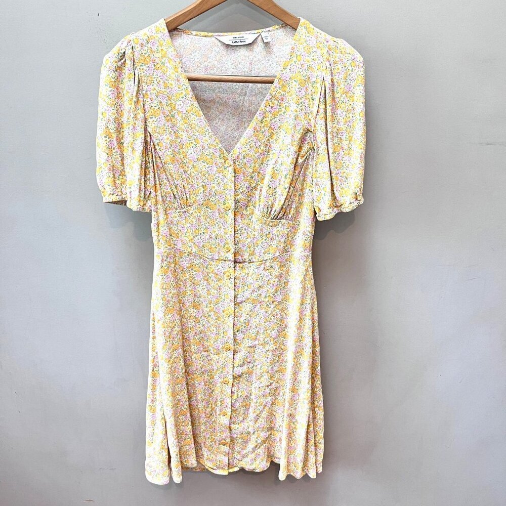 & Other Stories Floral Mini Dress V-Neck Button-Down Short Sleeves EU 38 (S)‎